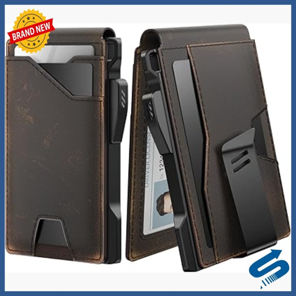 Slim Leather RFID Wallet with Pop-Up Card Holder, Money Clip, 10 Slots